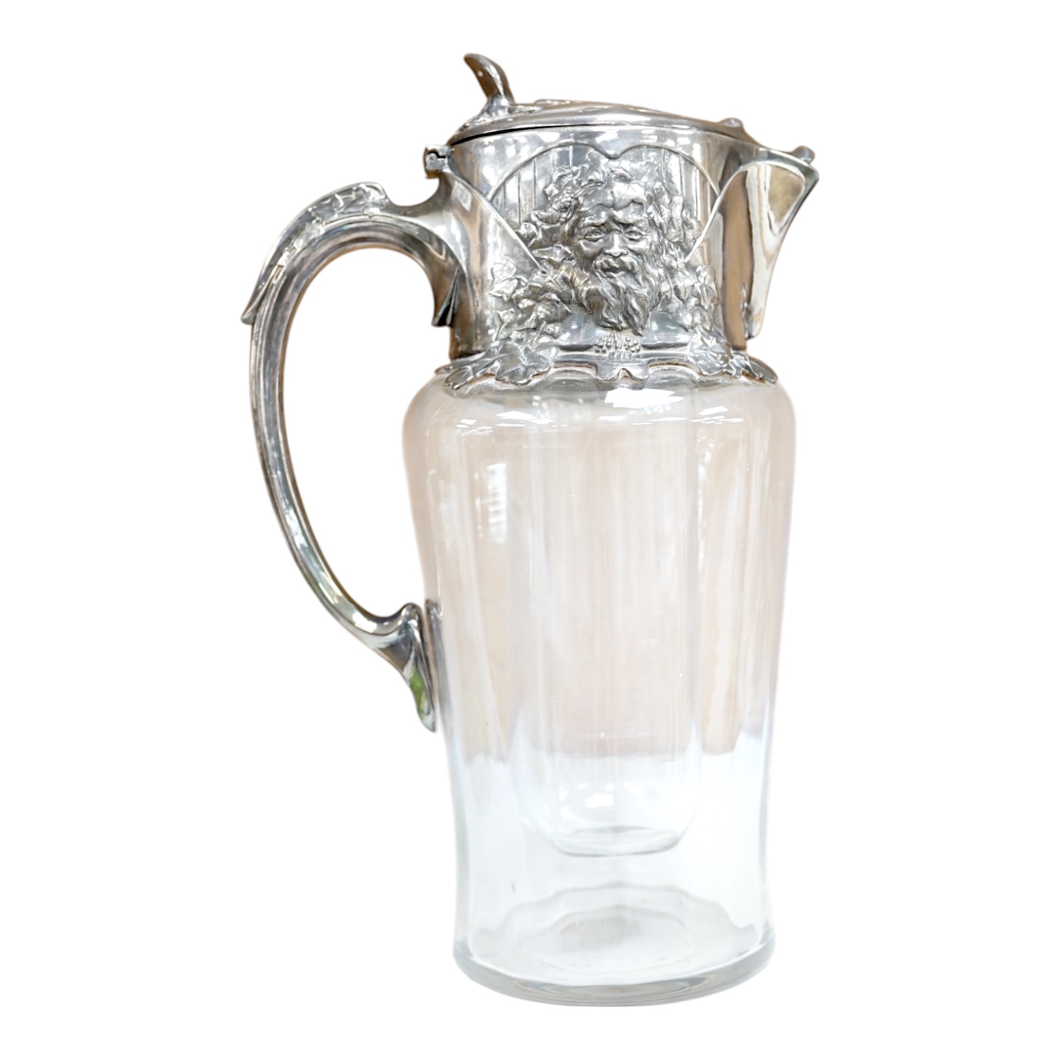 An Art Nouveau electroplate mounted Bacchanalian lemonade jug, 28cm. Condition - fair to good